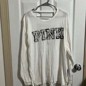 Pink long sleeve white T shirt